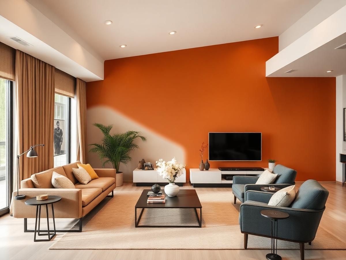 Sala com parede de destaque laranja